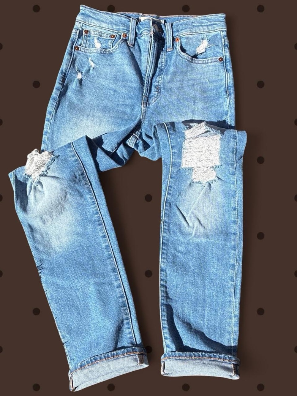 Madewell Light Blue Straight-Leg Distressed Women's Jeans